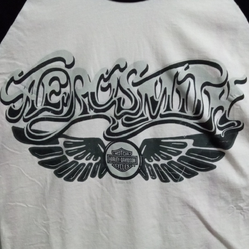 Harley-Davidson Aerosmith Cream & Black Short Sleeve Tee Men’s Large
